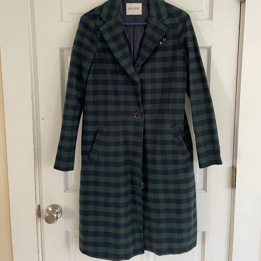 Bobo Choses fully lined lightweight wool jacket.